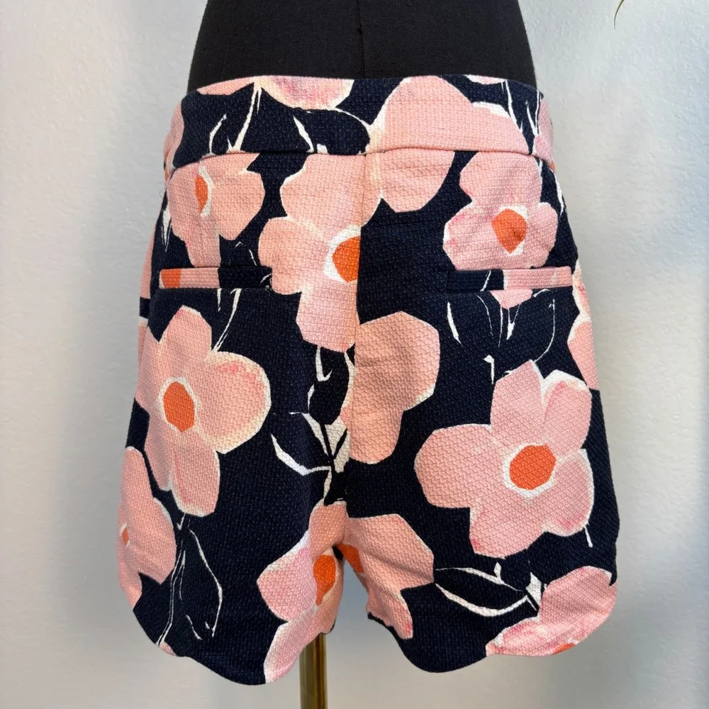 Anthropologie Georgie Scalloped Shorts Navy‎ Pink Floral High Rise Size 10